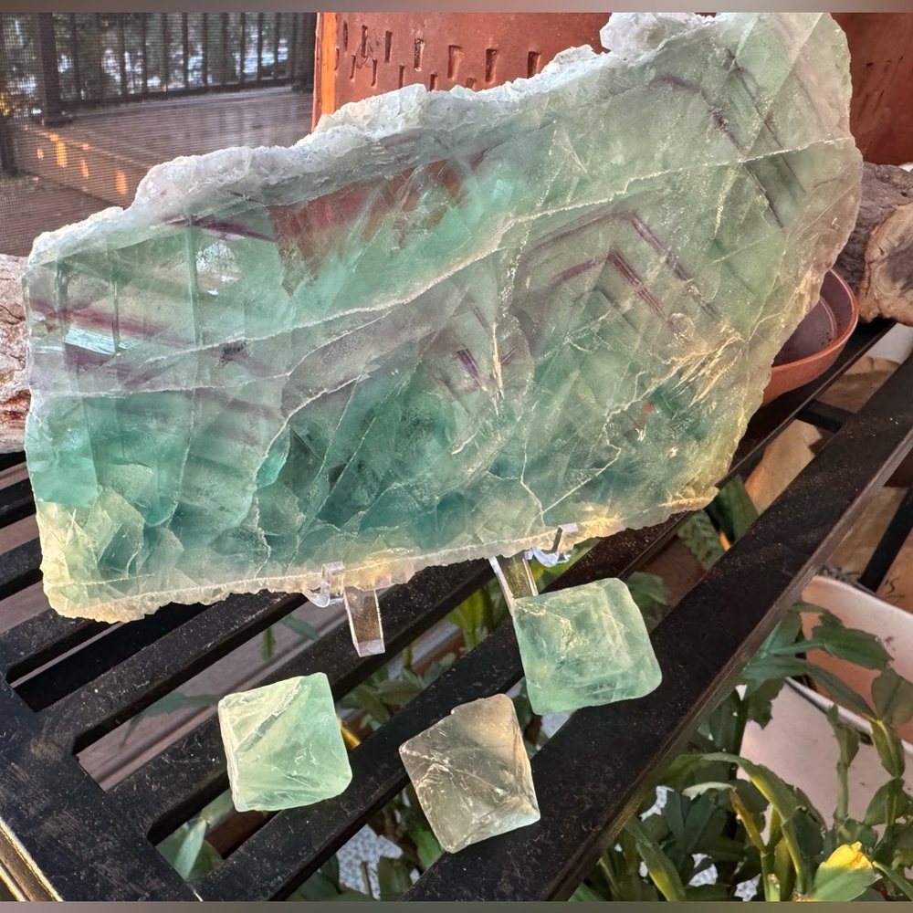 Crystal 850g Green Purple Fluorite Slab +bonus